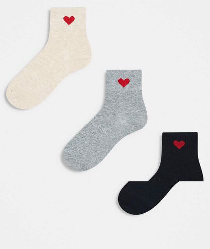 Lot de 3 paires de chaussettes à motif caur - Noir, beige et gris - Only - Modalova