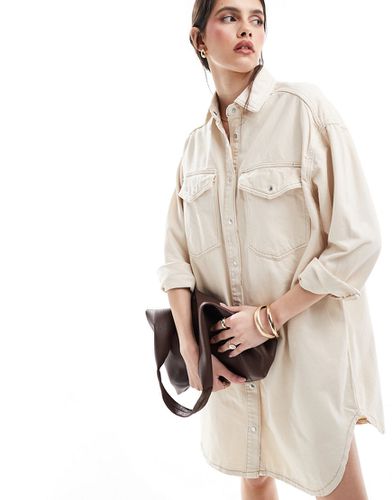 Robe chemise courte et oversize en denim - Écru - Only - Modalova
