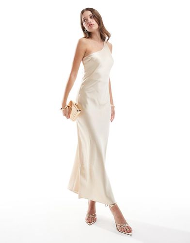 Robe longue asymétrique en satin - Crème - Object - Modalova