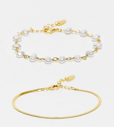 Bracelet à 2 rangs avec maillons et perles nacrées en plaqué or - Orelia - Modalova