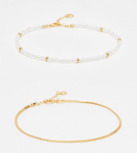 Lot de 2 bracelets de cheville à perles et chaîne en maille serpent plaquée or - Orelia - Modalova