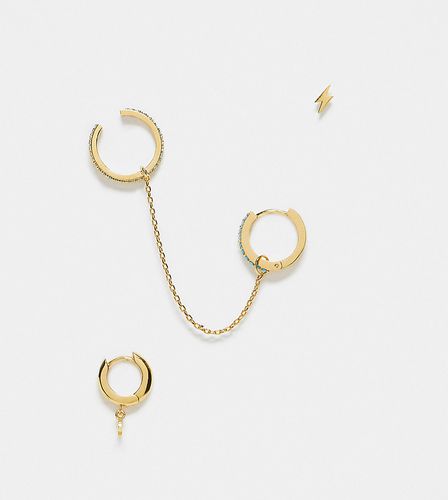 Lot de boucles d'oreilles en plaqué or avec détails chaîne et pierre turquoise - Orelia - Modalova