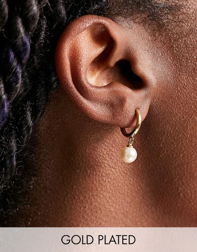 Petites créoles avec perle pendante en plaqué or - Orelia - Modalova