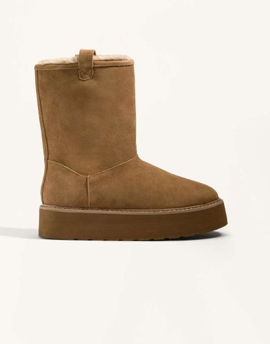 Bottes plateforme en cuir refendu - Taupe - Oysho - Modalova