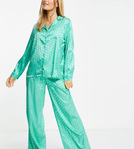 Exclusivité - Ensemble de pyjama en satin à pois tissés en jacquard - Bleu sarcelle - Loungeable - Modalova