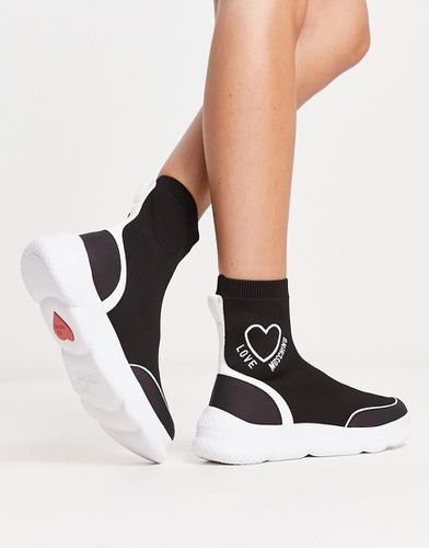 Baskets style chaussettes à logo caur - et blanc - Love Moschino - Modalova
