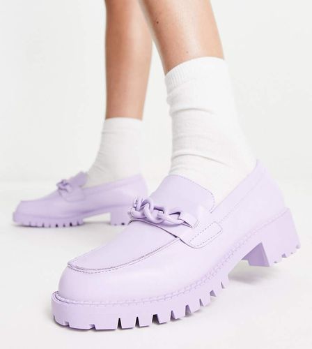 London Rebel - Pointure large - Mocassins chunky avec chaîne - Lilas - London Rebel Leather Wide Fit - Modalova