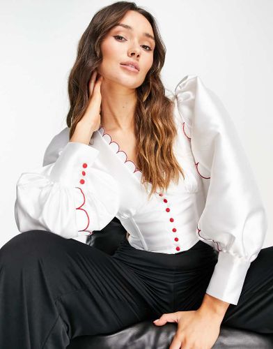 Blouse boutonnée à détail festonné - Lost Ink - Modalova