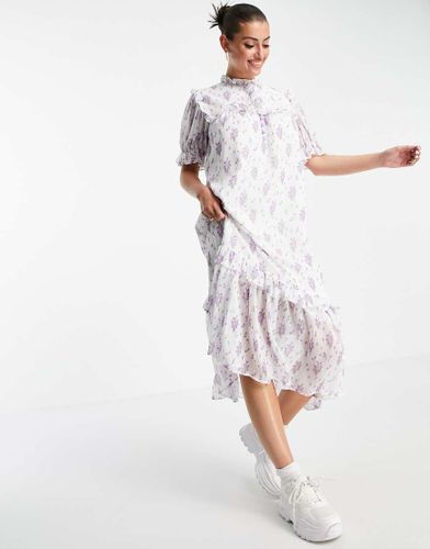 Robe mi-longue avec plastron - Imprimé fleuri vintage - Lost Ink - Modalova