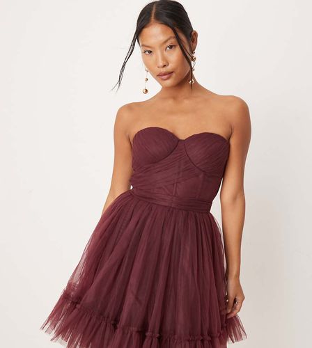 Robe courte effet superposé en tulle avec détail corset - Prune - Lace & Beads Petite - Modalova