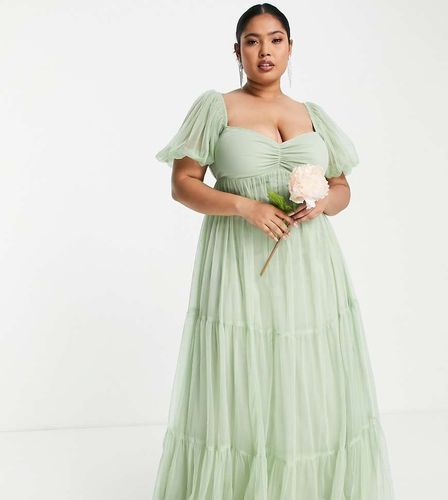 Charlotte - Robe de demoiselle d'honneur en tulle à manches bouffantes - sauge - Lace & Beads Plus - Modalova