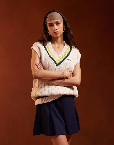 Pull style cricket en maille torsadée épaisse - Crème - Lacoste - Modalova