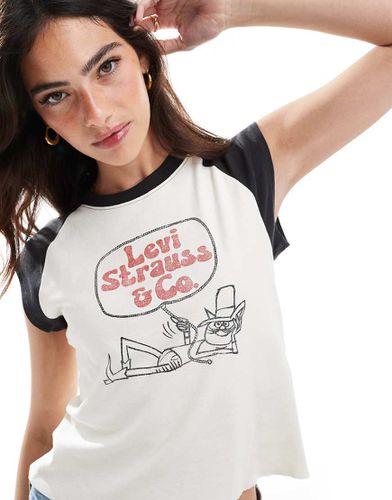 T-shirt de baseball sans manches avec imprimé chat cowboy - Crème - Levi's - Modalova