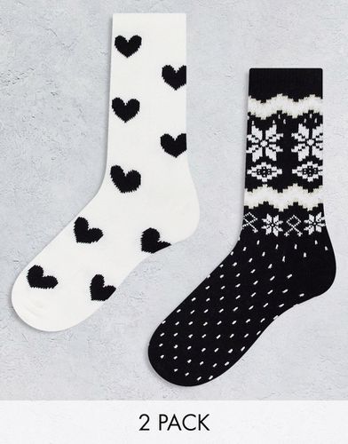 Lot de 2 paires de chaussettes douillettes à motif jacquard - Noir et blanc - Lindex - Modalova