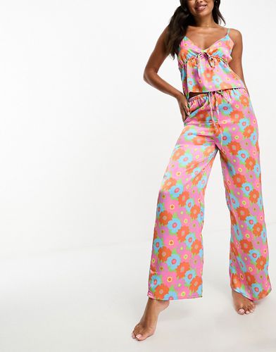 Pyjama avec caraco et pantalon large à imprimé fleurs rétro - Luna - Modalova