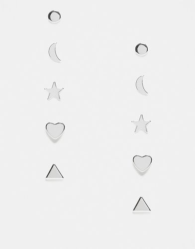 Lot de 5 boucles d'oreilles à motif étoile, lune et caur - Monki - Modalova