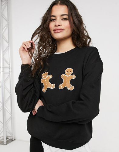 Sweat-shirt en coton mélangé à imprimé bonhomme en pain d'épices - - BLACK - Monki - Modalova