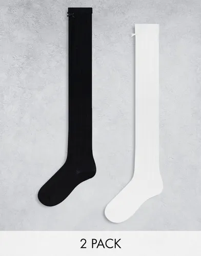 Pellerine - Lot de 2 paires de chaussettes montantes - Noir/blanc - Monki - Modalova