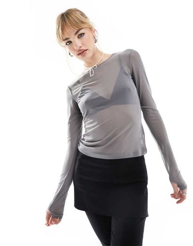 Top en tulle à manches longues - anthracite - Monki - Modalova