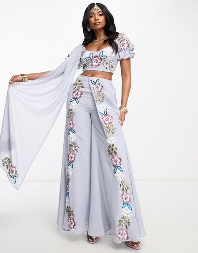 Pantalon sharara d'ensemble à fleurs ornementées contrastantes - pâle - Maya - Modalova