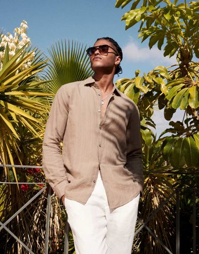 Chemise manches longues en lin mélangé - Kaki - Mango - Modalova