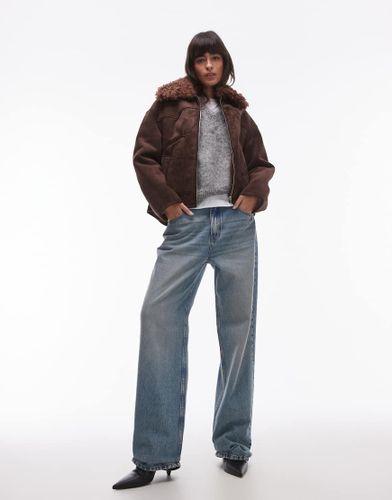 Blouson aviateur en imitation daim avec col en shearling - fonc - Mango - Modalova