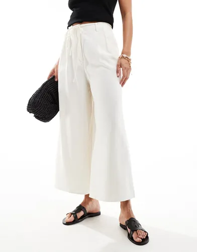 Pantalon droit en lin avec détail ceinture - Mango - Modalova