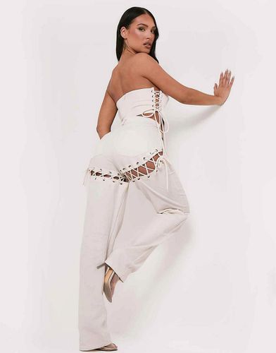 X Aaliyah Ceilia - Jean droit d'ensemble à lacets - Crème - Missyempire - Modalova