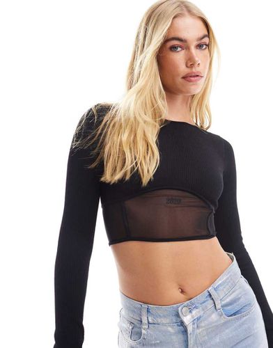 Crop top sans coutures à manches longues avec empiècement style corset en tulle - Miss Selfridge - Modalova