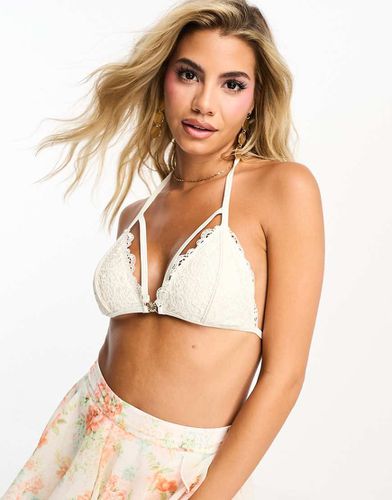 Haut de bikini en dentelle avec anneau - Crème - Miss Selfridge - Modalova