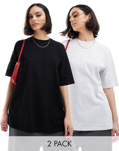 Lot de 2 t-shirts oversize - Noir et gris chiné - Miss Selfridge - Modalova
