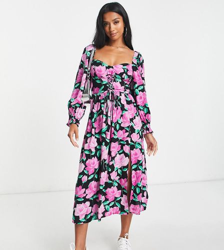 Petite - Robe corset mi-longue à roses oversize - Miss Selfridge - Modalova