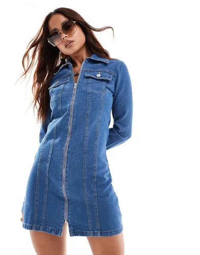 Robe chemise en jean à fermeture éclair - moyen délavé - Miss Selfridge - Modalova