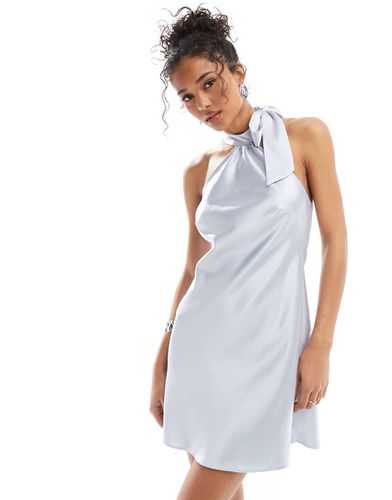 Robe courte à encolure américaine en satin - Bleu ciel - Miss Selfridge - Modalova