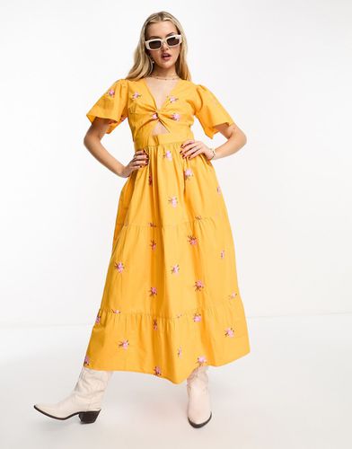 Robe longue à volants en popeline à manches anges - à petites fleurs - Miss Selfridge - Modalova