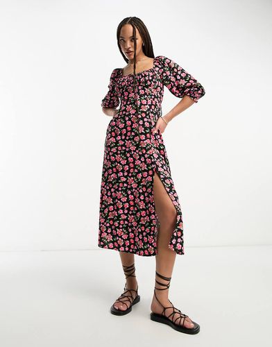 Robe mi-longue tendance folk à petites fleurs et manches longues - Rouge - Miss Selfridge - Modalova