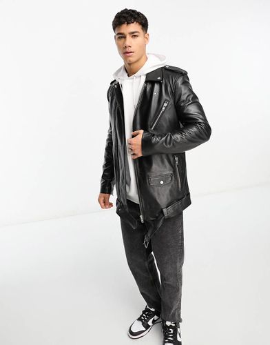 Blouson long style motard en cuir avec ceinture - Muubaa - Modalova