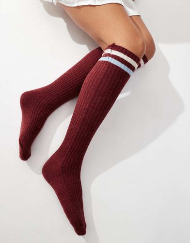 Chaussettes rayées hauteur genou - Bordeaux - My Accessories - Modalova