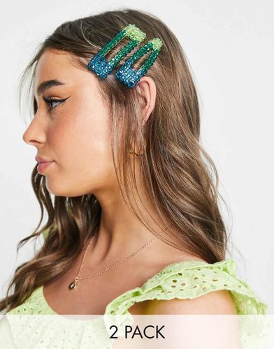 London - Lot de 2 barrettes pour cheveux oversize en perles - Vert et bleu - My Accessories - Modalova