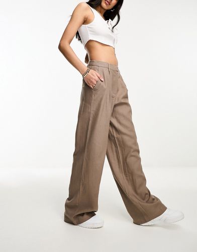 NA-KD - Pantalon ample en lin à taille haute - Marron - Nakd - Modalova