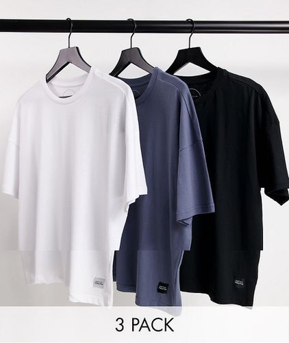 Lot de 3 t-shirts oversize - Bleu/noir/blanc - Native Youth - Modalova
