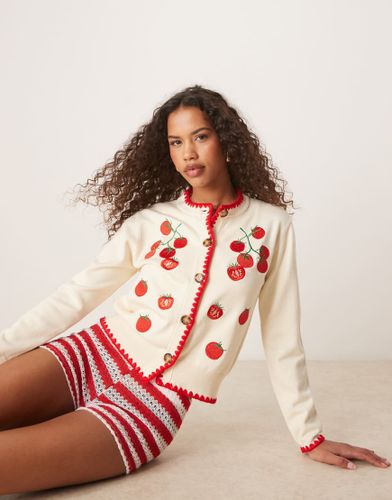 Gilet en maille avec motifs tomates - Crme - Never Fully Dressed - Modalova