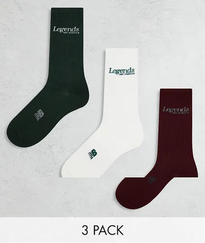 Lot de 3 paires de chaussettes à inscription Legends - Vert/rouge/blanc - New Balance - Modalova