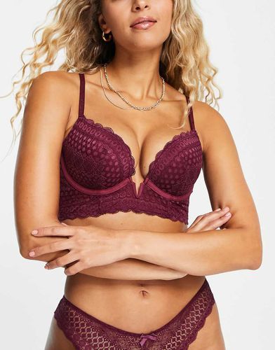 Soutien-gorge push-up en dentelle - Bordeaux - New Look - Modalova