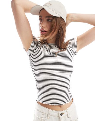 T-shirt à rayures et bordures surfilées - Blanc - New Look - Modalova