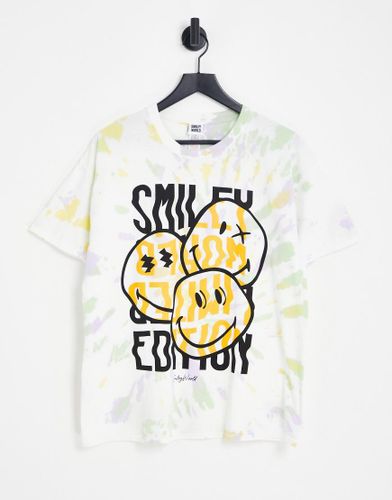 T-shirt effet tie-dye imprimé smiley - Multicolore - New Look - Modalova