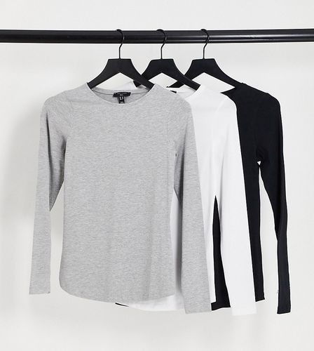 Lot de 3 t-shirts ras de cou à manches longues - Noir, blanc et gris - New Look Tall - Modalova