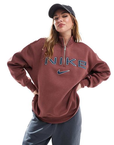 Top à manches longues et col zippé avec logo virgule - Bordeaux - Nike - Modalova