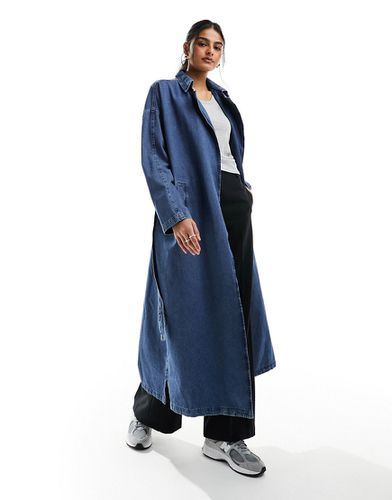 Trench-coat long et oversize en denim - moyen délavé - Something New - Modalova