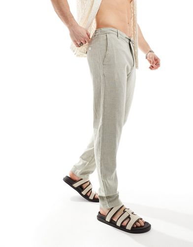 Pantalon ajusté coupe fuselée en lin - Crème - Selected Homme - Modalova